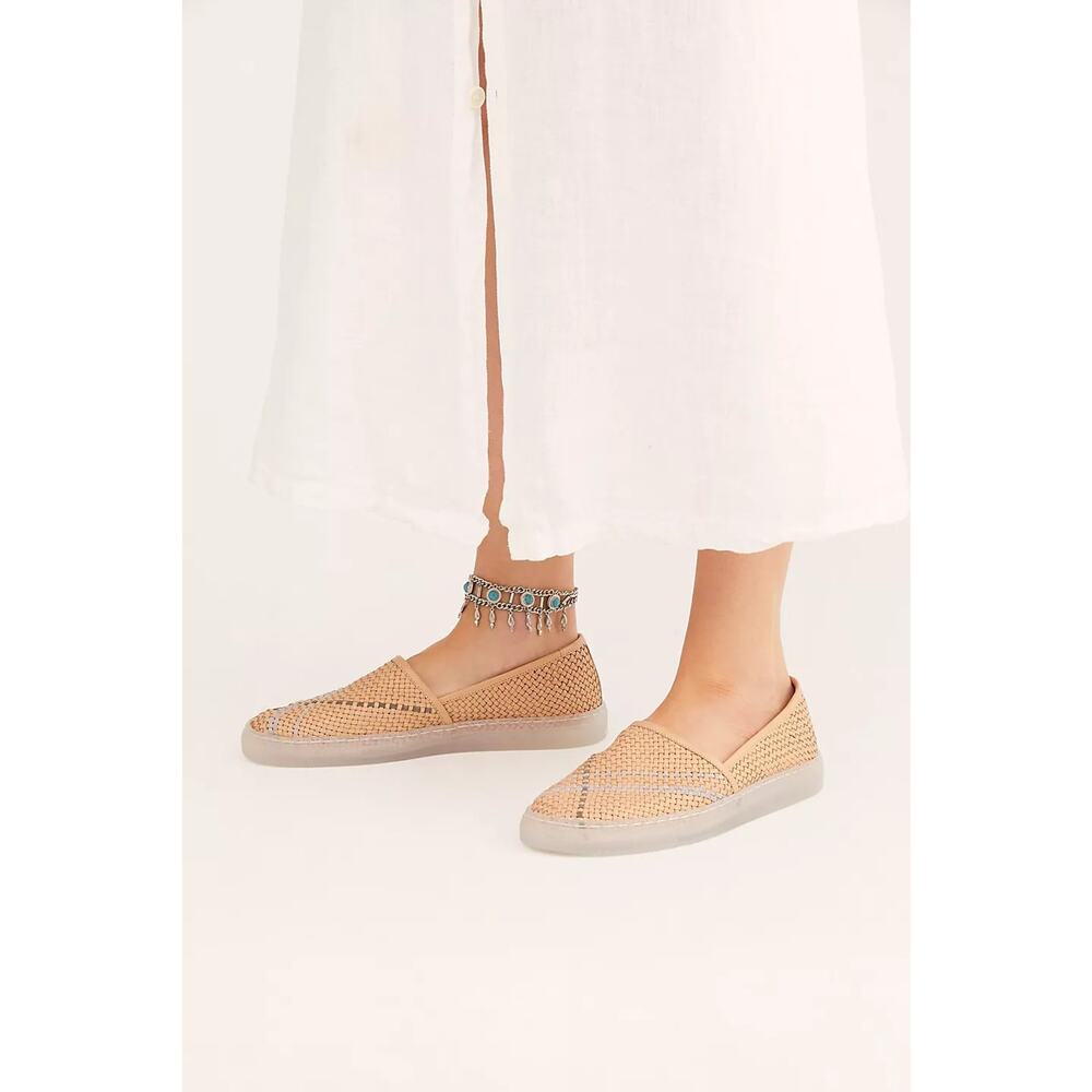 Free People Women's Natural Santorini Slide Woven Leather Sneakers, Sz 37, Beige